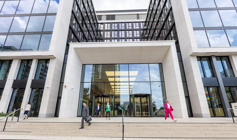 View of the entrance of the Deka building in Niederrad